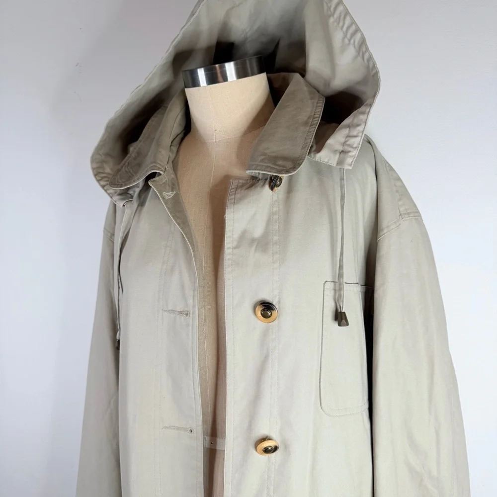 Vintage Fleet Street Beige Hooded Anorak Jacket - Women's Large Removable Hood - Picture 10 of 11
